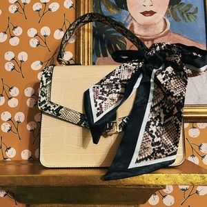 Aldo | Snake Print Square Handbag with a buckle clasp + scarf tie